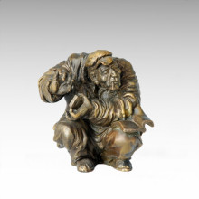 Eastern Statue Traditional Smoking Elder Bronze Sculpture Tple-001